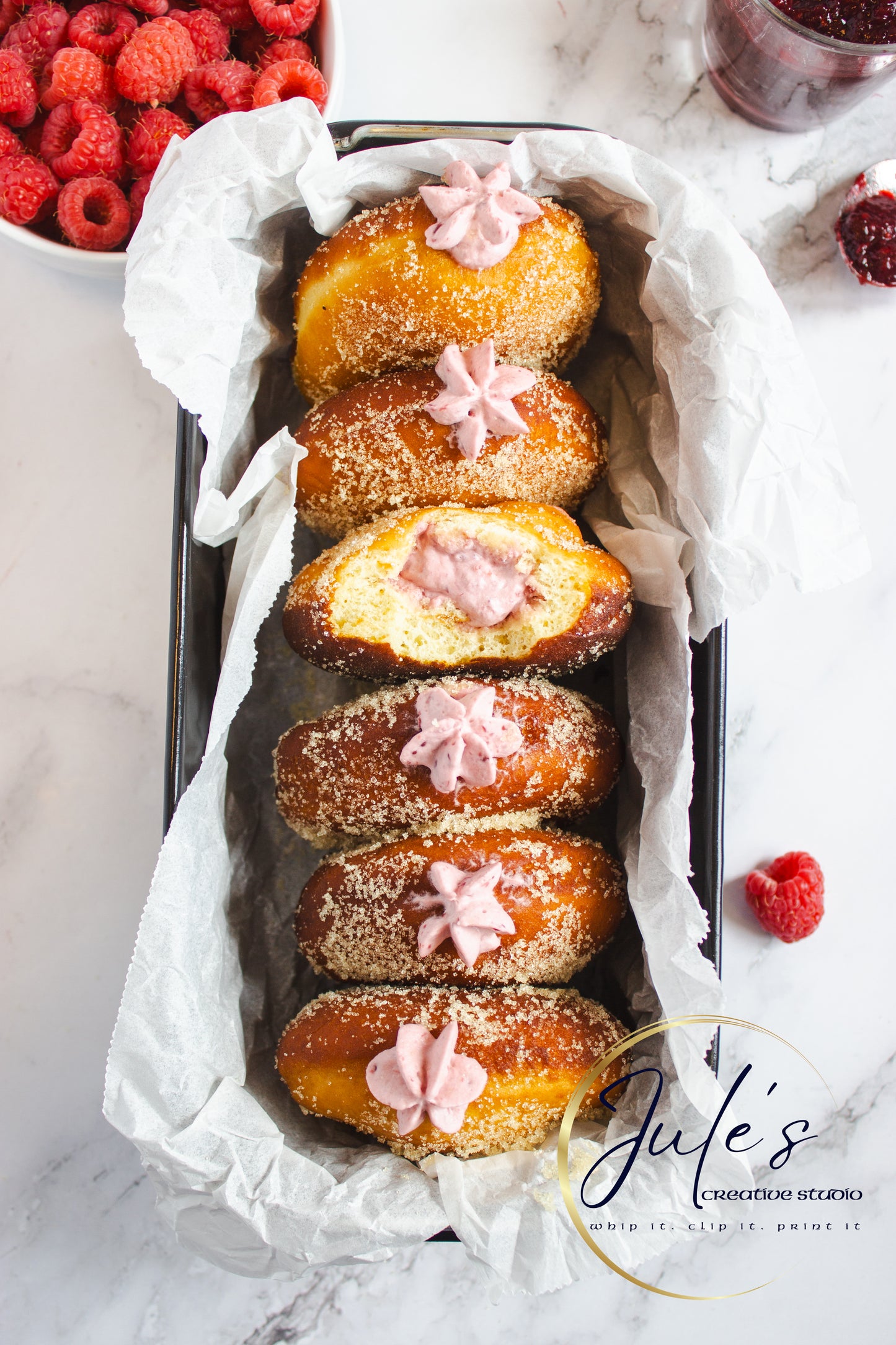 Raspberry Cheesecake Filled Donuts (PLR)