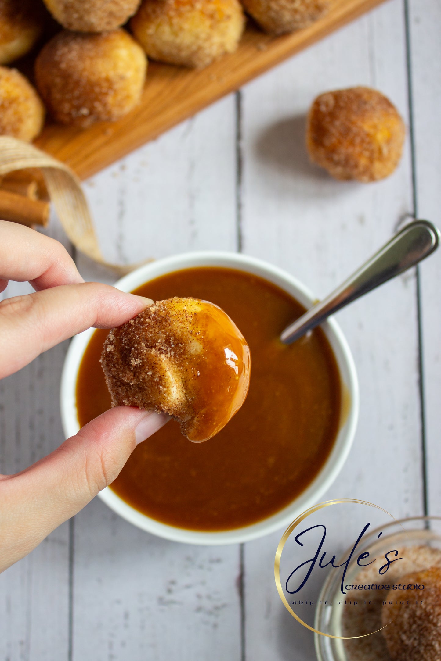 Air Fryer Churro Donut Holes with Caramel Sauce (Set 2)