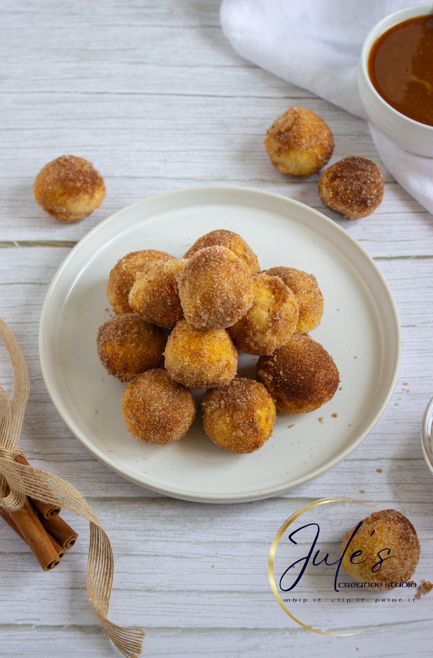 Air Fryer Churro Donut Holes with Caramel Sauce (Set 3)