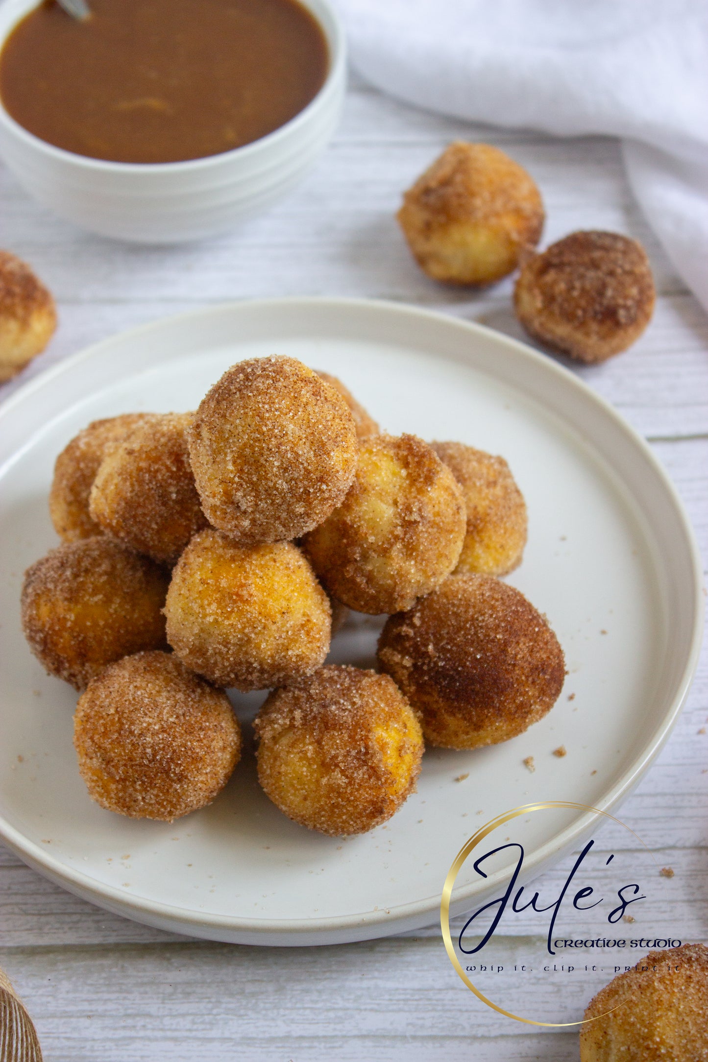Air Fryer Churro Donut Holes with Caramel Sauce (Set 3)