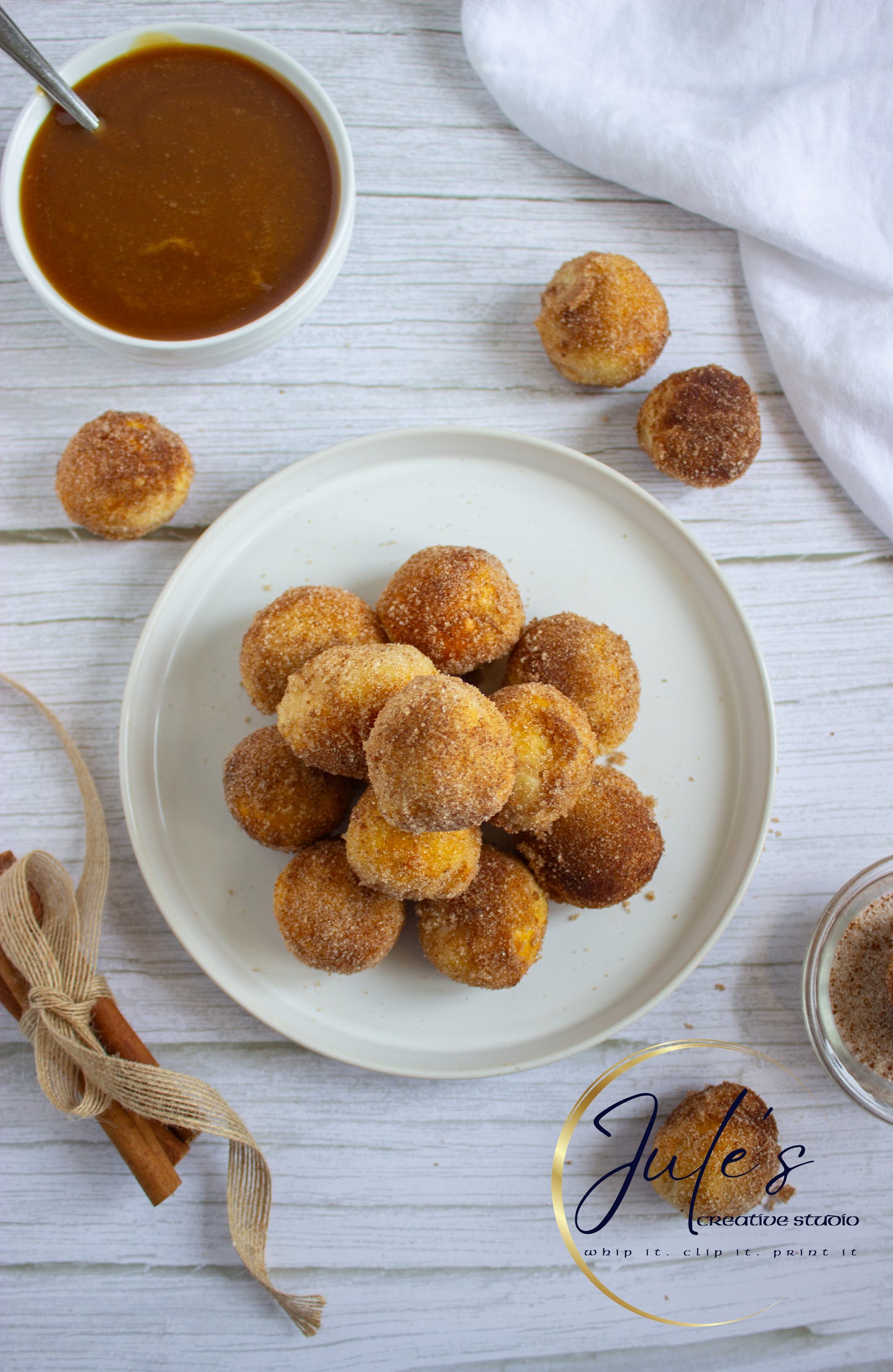 Air Fryer Churro Donut Holes with Caramel Sauce (Set 3)