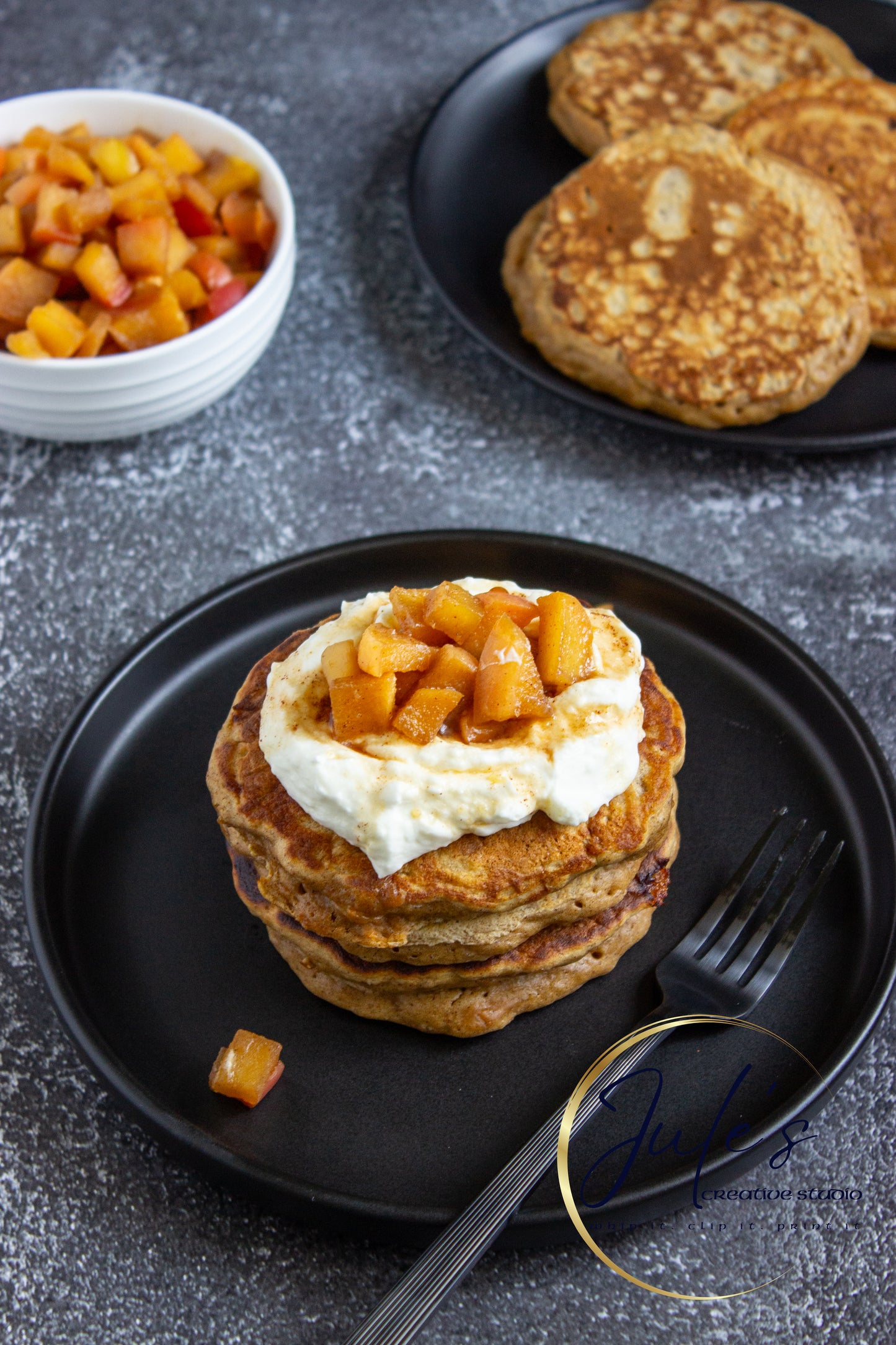 Fluffy Spice Pancakes with Caramel Apple Compote (Set 5)