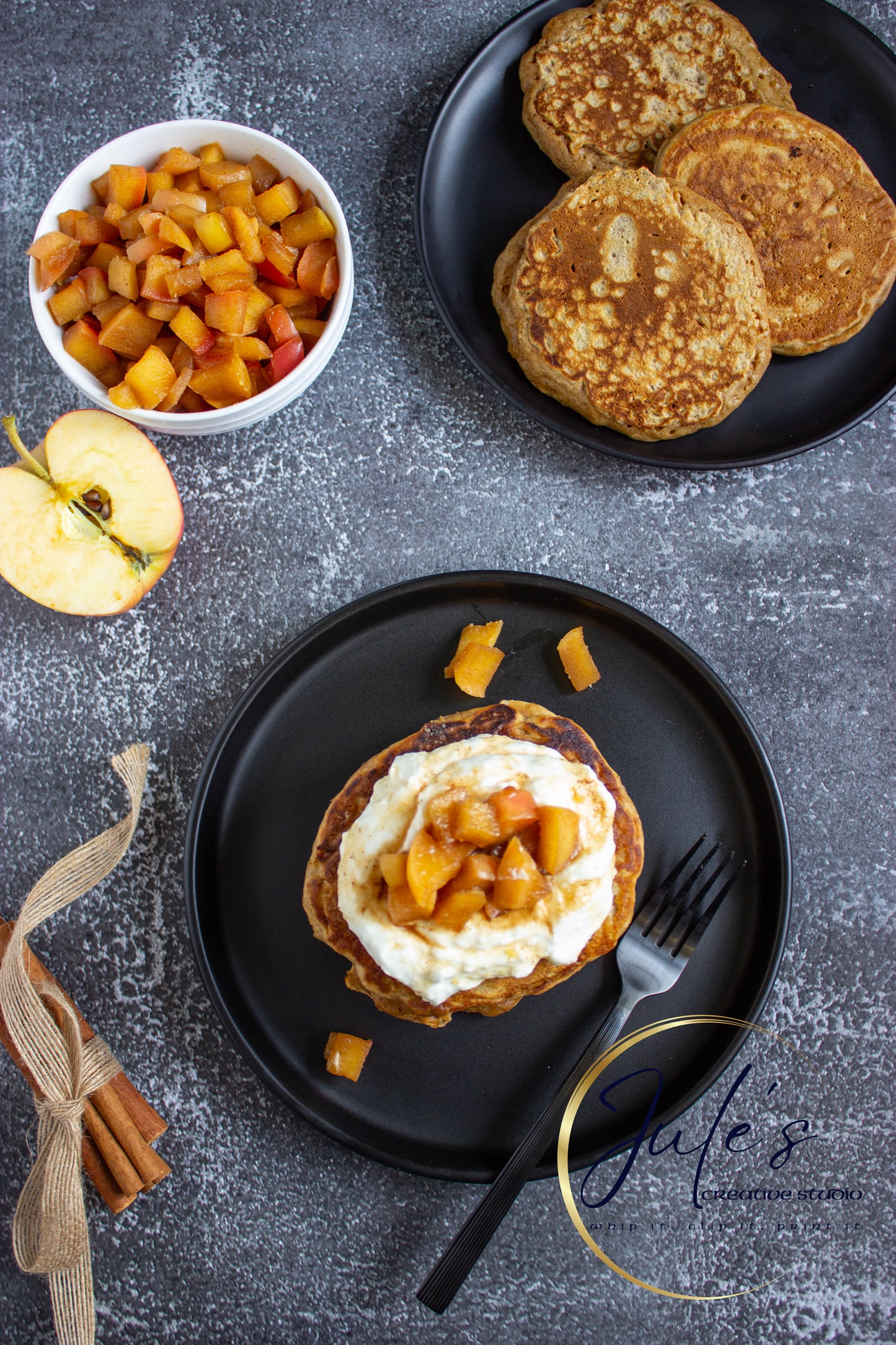 Fluffy Spice Pancakes with Caramel Apple Compote (Set 5)