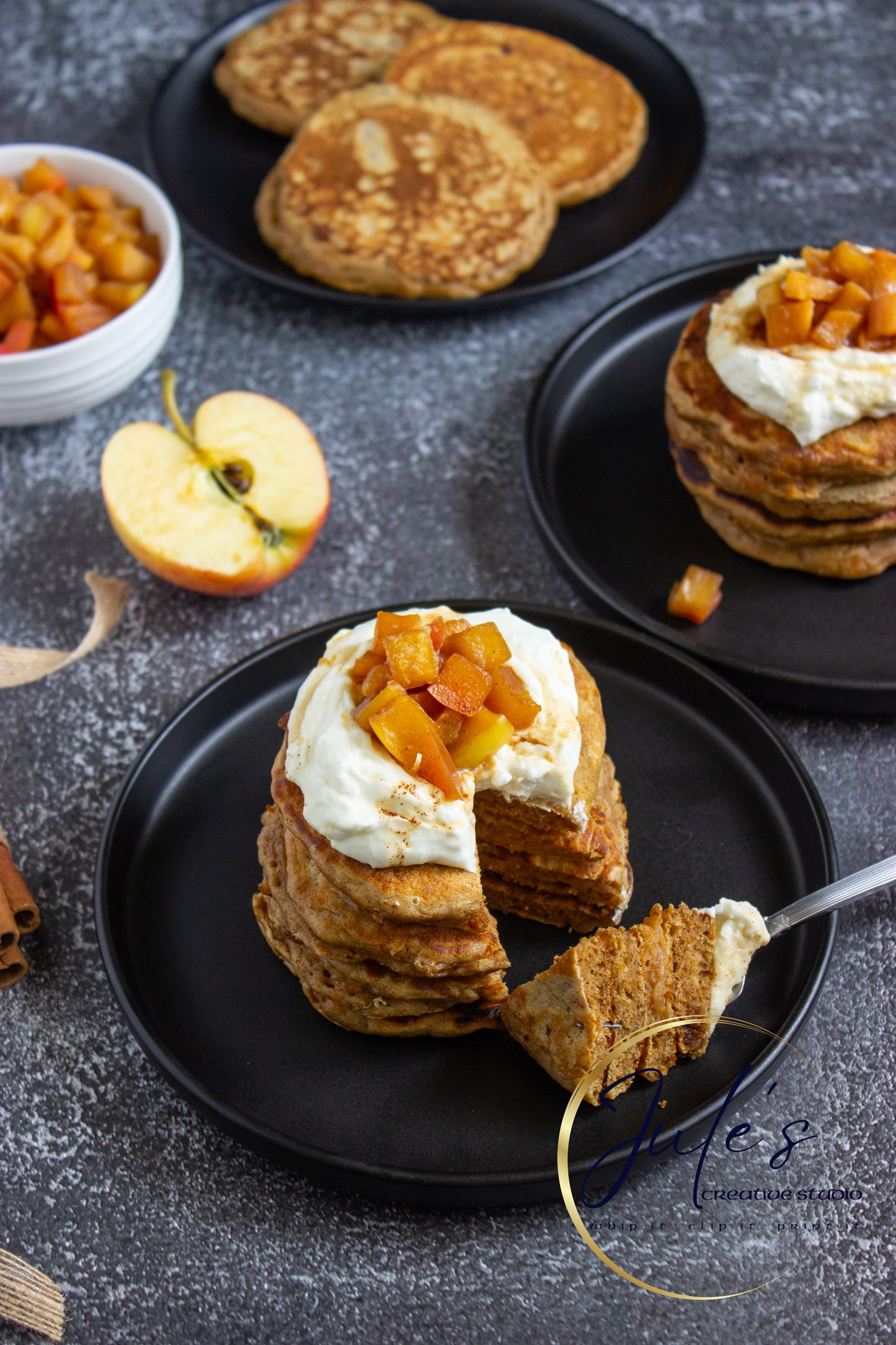 Fluffy Spice Pancakes with Caramel Apple Compote (Set 5)