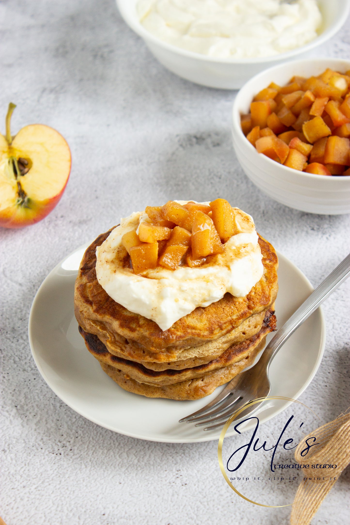 Fluffy Spice Pancakes with Caramel Apple Compote (Set 6)