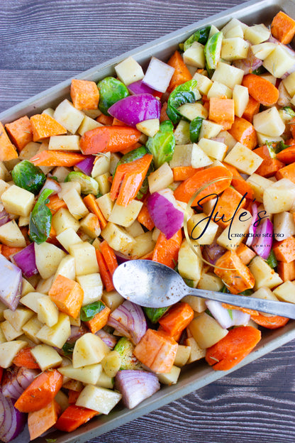 Raspberry Chipotle Baked Chicken breasts with Autumn roasted vegetables