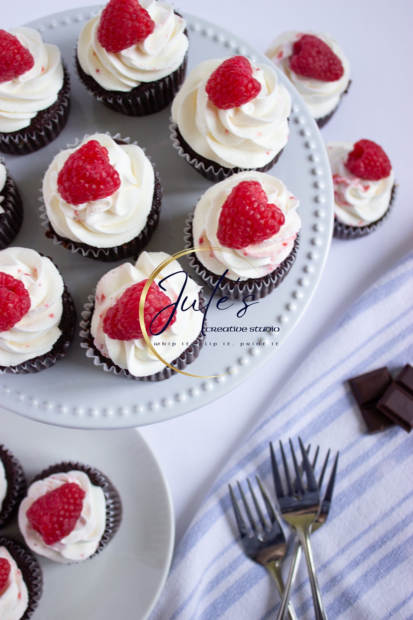 Raspberry Cheesecake stuffed Chocolate Cupcakes. Set 1