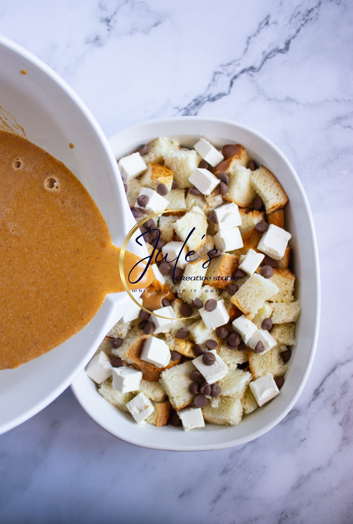 Pumpkin Chocolate Cream Cheese French Toast Bake