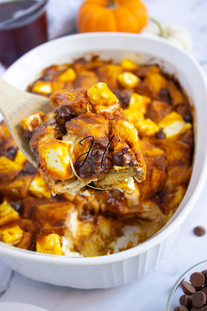 Pumpkin Chocolate Cream Cheese French Toast Bake