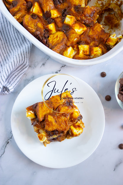 Pumpkin Chocolate Cream Cheese French Toast Bake