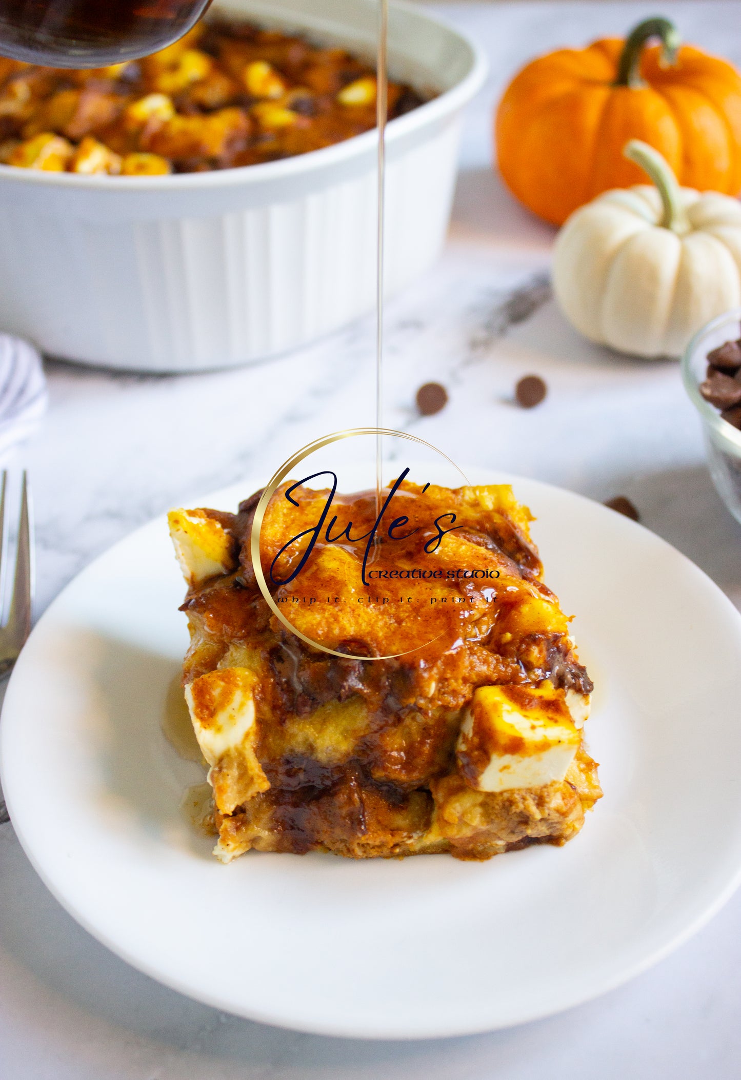 Pumpkin Chocolate Cream Cheese French Toast Bake