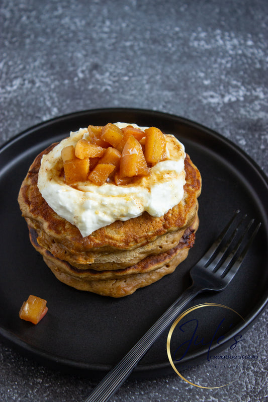 Fluffy Spice Pancakes with Caramel Apple Compote (Set 5)