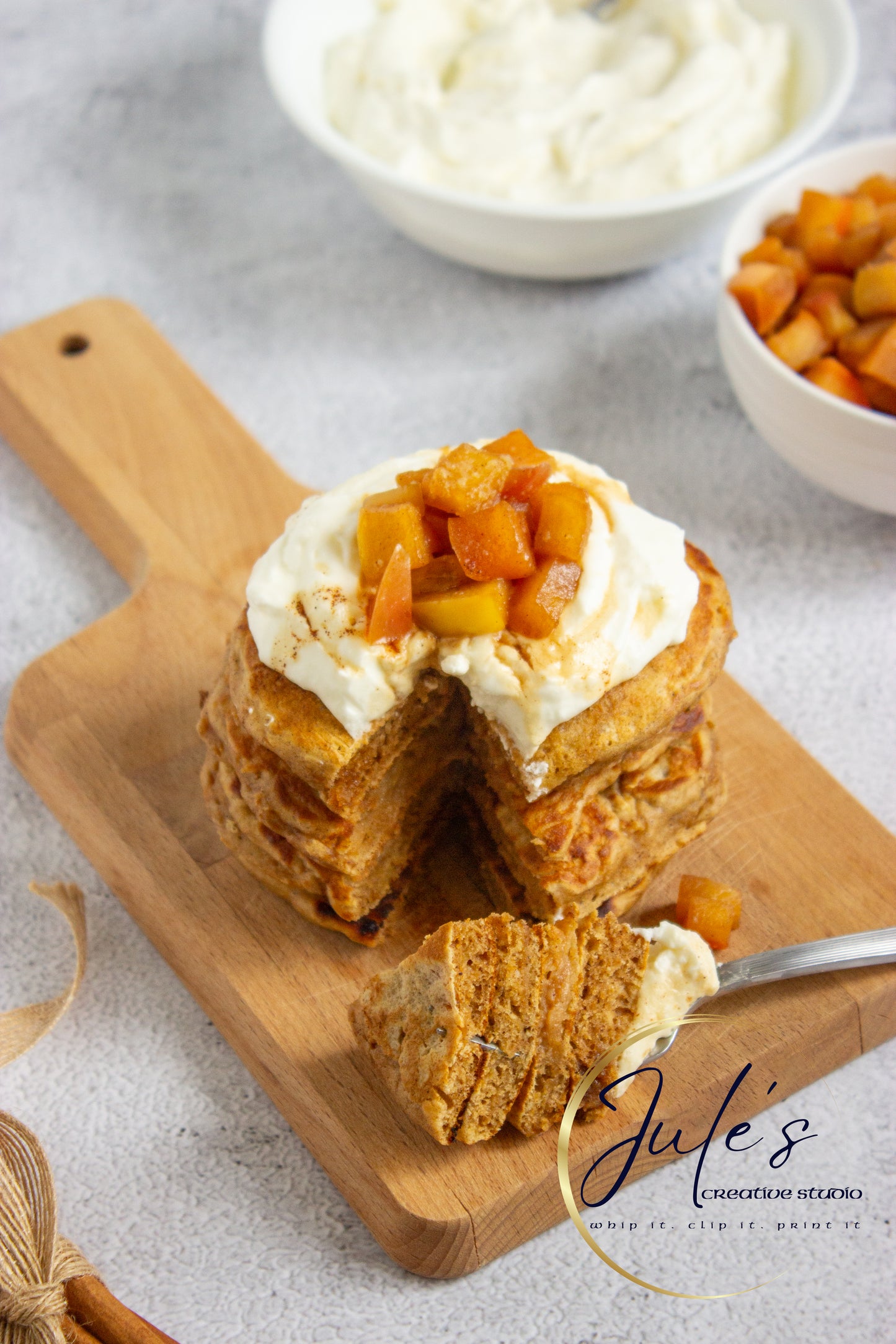 Fluffy Spice Pancakes with Caramel Apple Compote (Set 6)