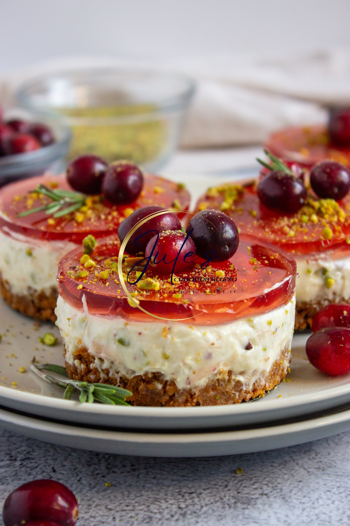 Pistachio Cranberry No-Bake Mini Cheesecakes (Set 4)