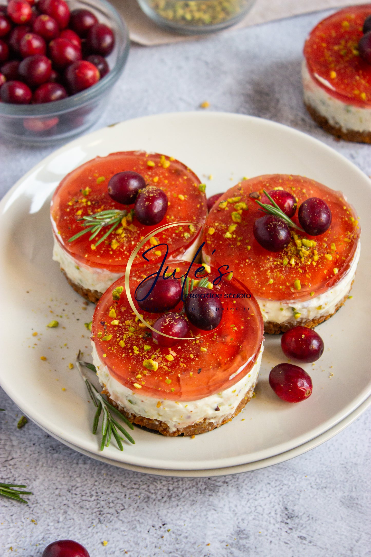 Pistachio Cranberry No-Bake Mini Cheesecakes (Set 4)