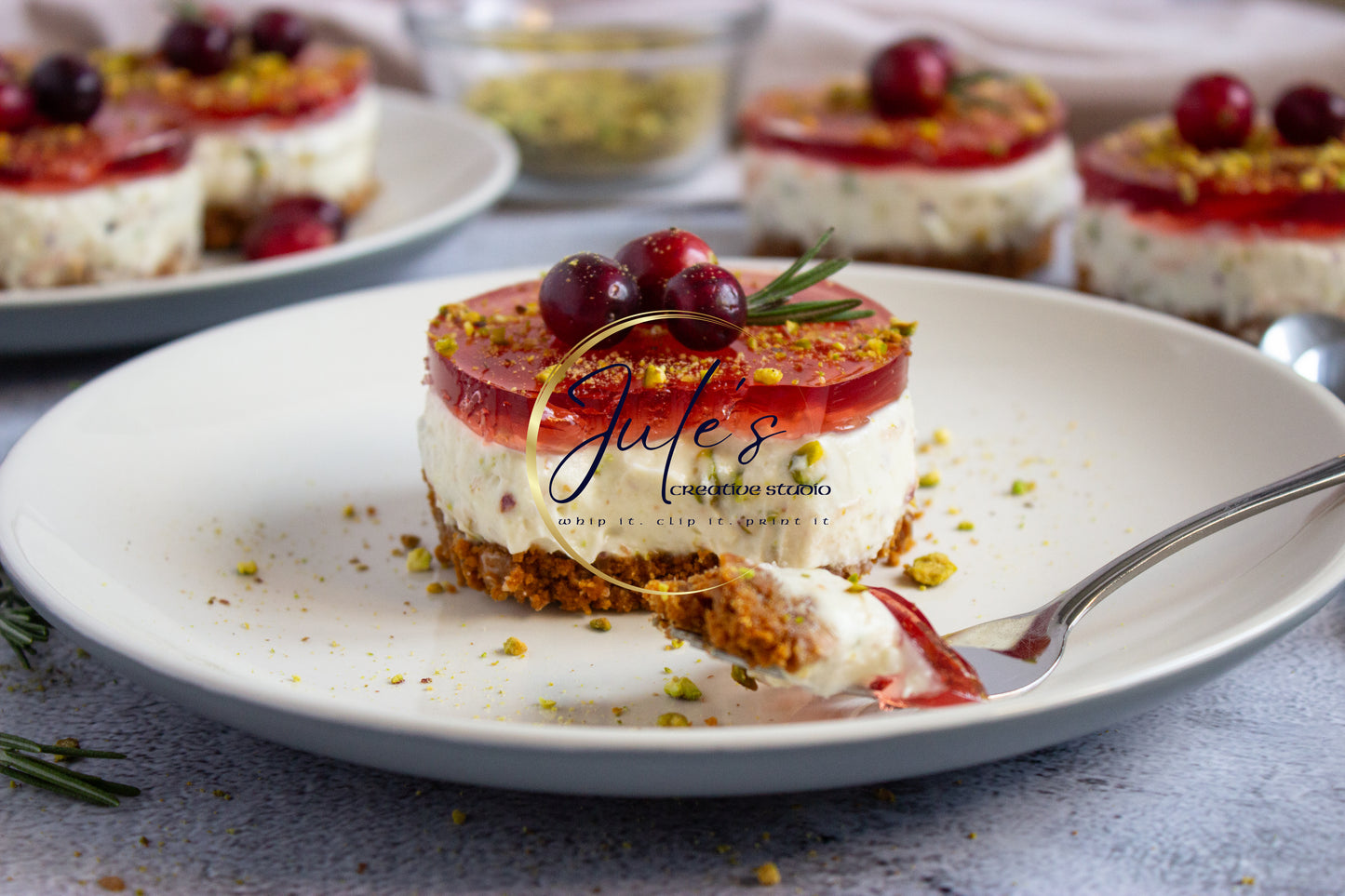 Pistachio Cranberry No-Bake Mini Cheesecakes (Set 4)