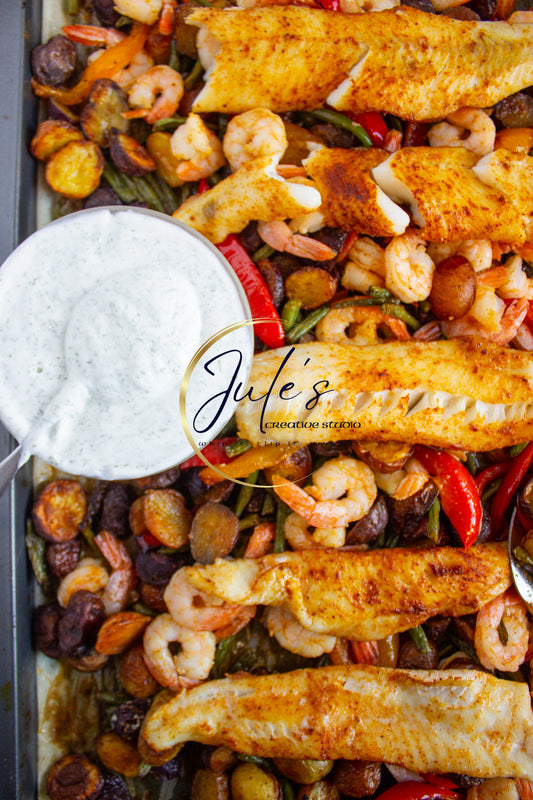 Tilapia and Shrimp Sheet Pan Dinner