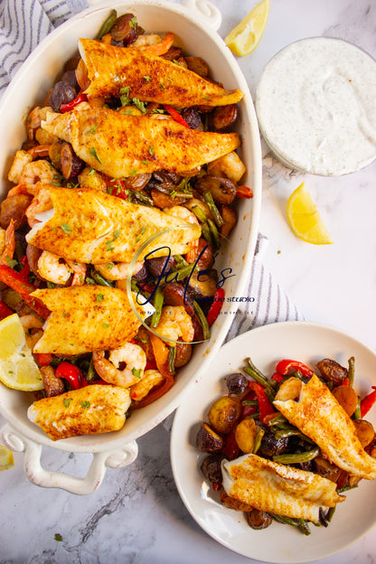 Tilapia and Shrimp Sheet Pan Dinner