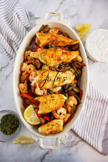 Tilapia and Shrimp Sheet Pan Dinner