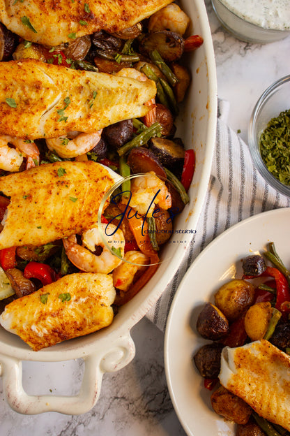 Tilapia and Shrimp Sheet Pan Dinner