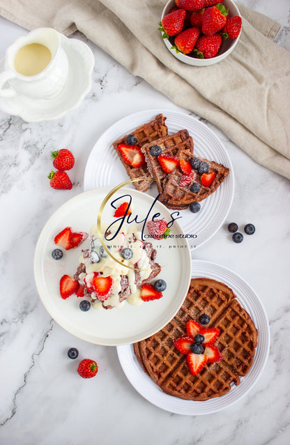 Cheesecake Stuffed Red Velvet Waffles with Cream cheese drizzle. (Set 1)