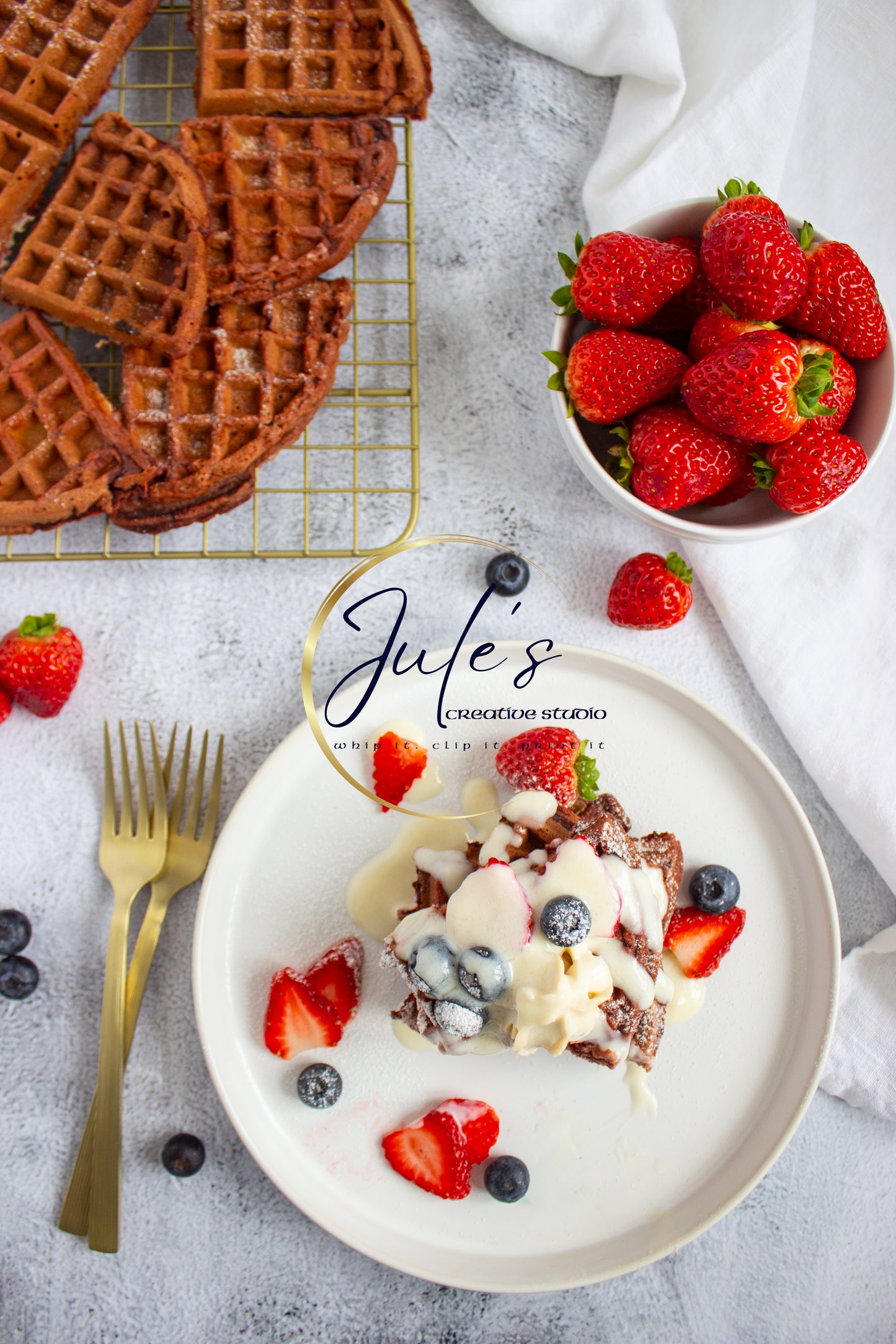 Cheesecake stuffed Red Velvet Waffles with Cream Cheese Drizzle (Set 2)