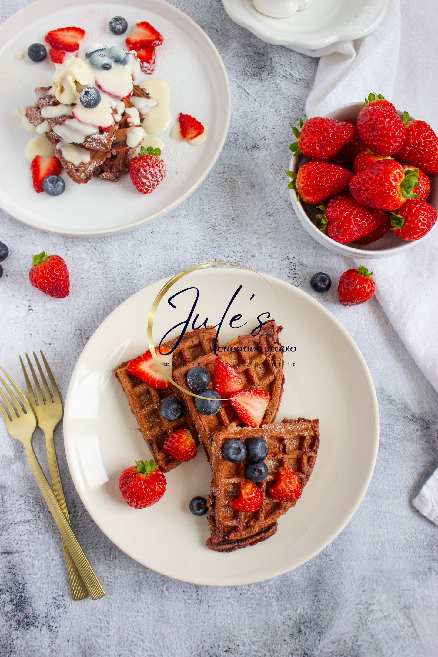 Cheesecake stuffed Red Velvet Waffles with Cream Cheese Drizzle (Set 2)