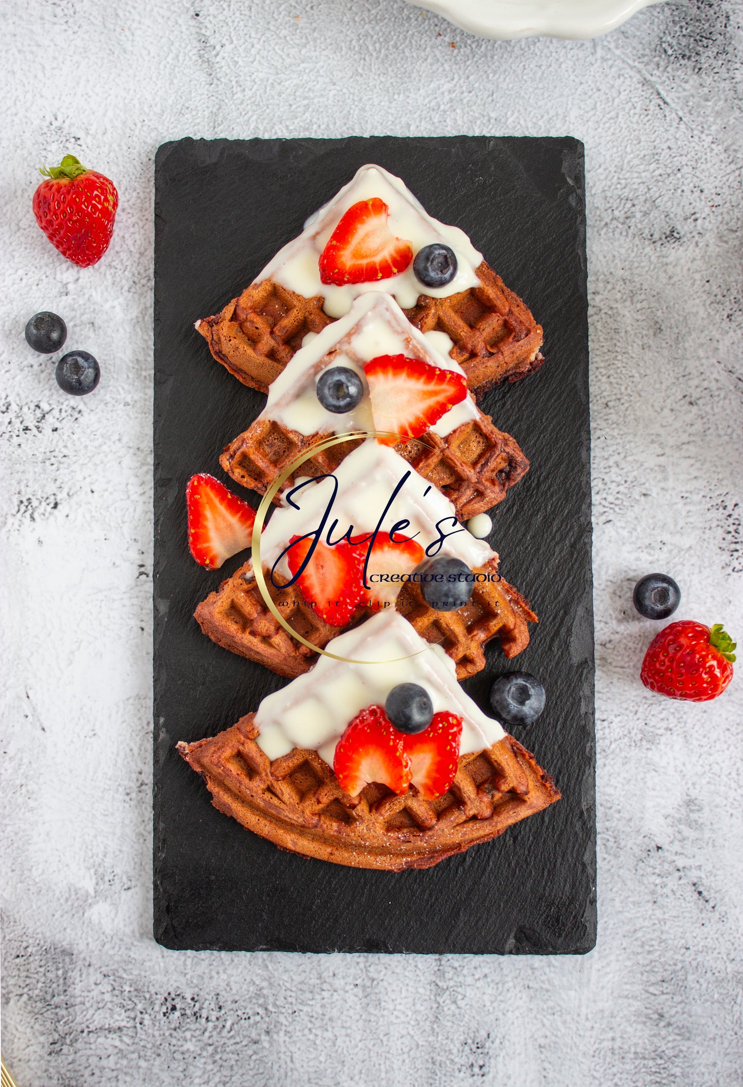 Cheesecake stuffed Red Velvet Waffles with Cream Cheese Drizzle (Set 2)