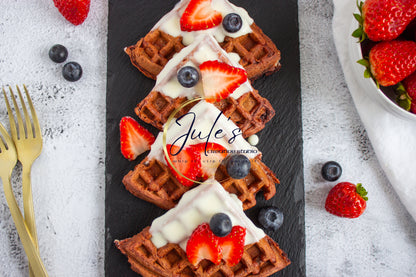 Cheesecake stuffed Red Velvet Waffles with Cream Cheese Drizzle (Set 2)