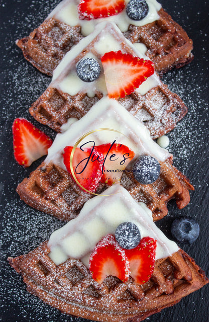 Cheesecake stuffed Red Velvet Waffles with Cream Cheese Drizzle (Set 2)