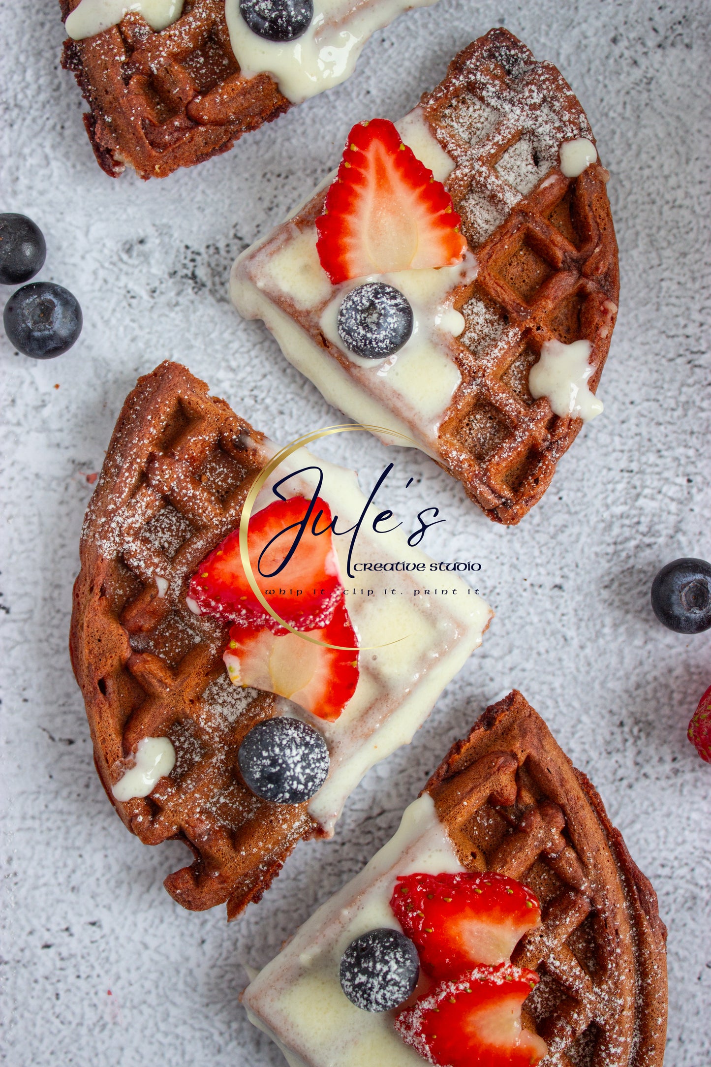 Cheesecake stuffed Red Velvet Waffles with Cream Cheese Drizzle (Set 2)