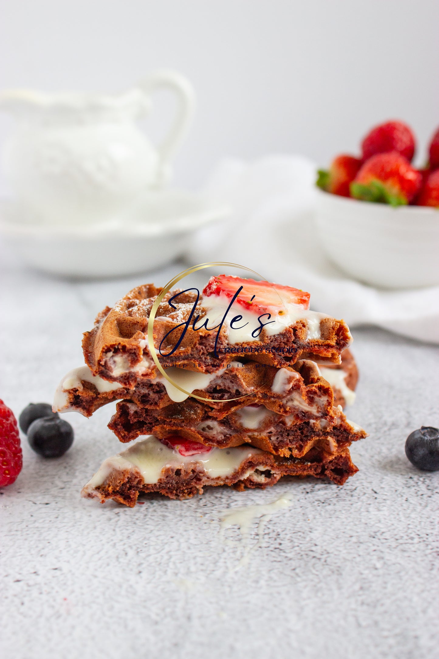 Cheesecake stuffed Red Velvet Waffles with Cream Cheese Drizzle (Set 2)