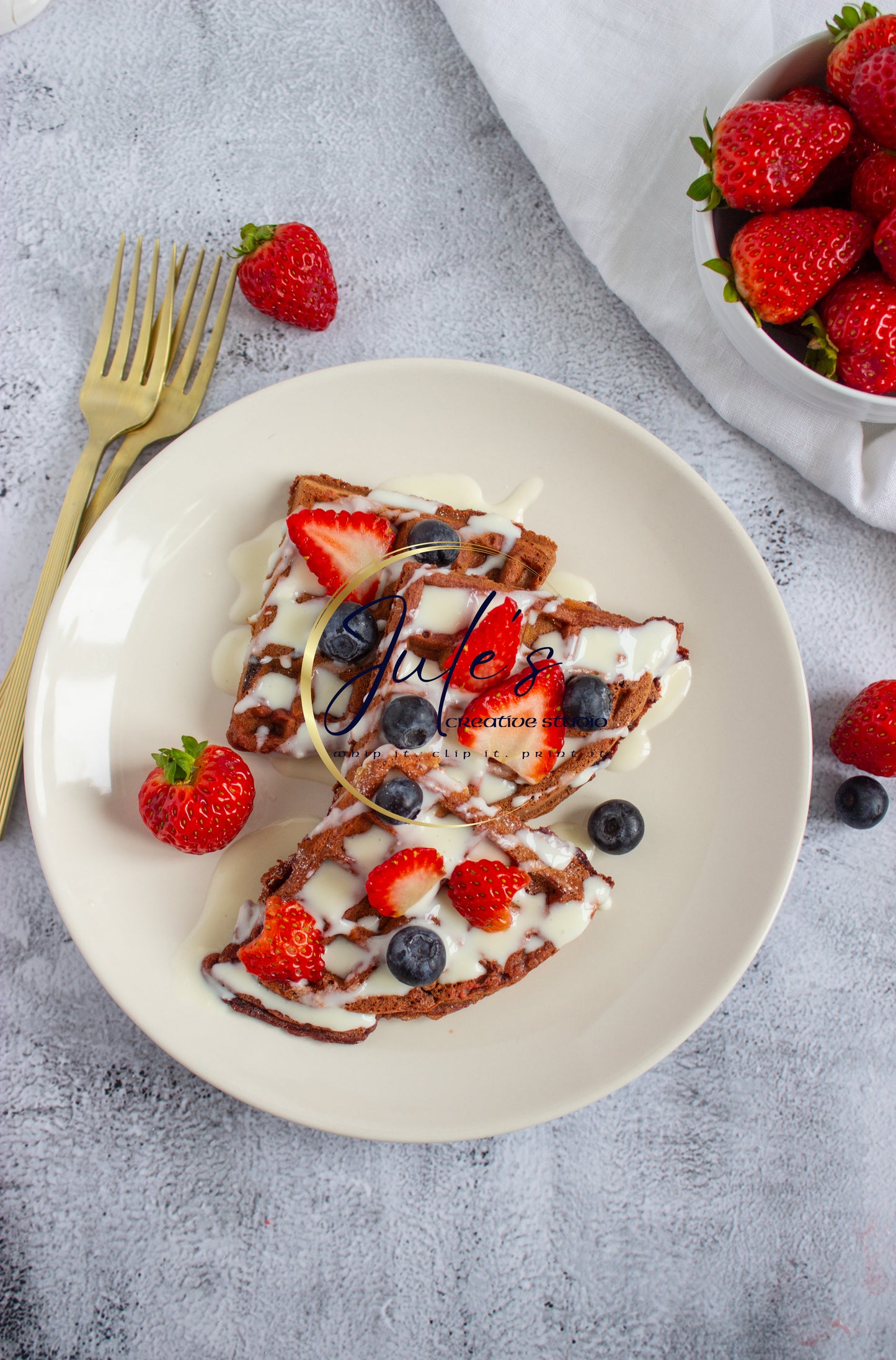 Cheesecake stuffed Red Velvet Waffles with Cream Cheese Drizzle (Set 2)