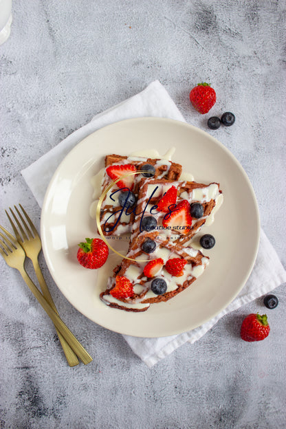 Cheesecake stuffed Red Velvet Waffles with Cream Cheese Drizzle (Set 2)