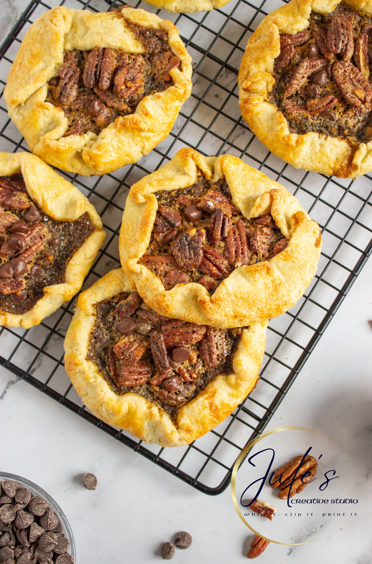 Rustic Chocolate Pecan Tartlets (Set 1)