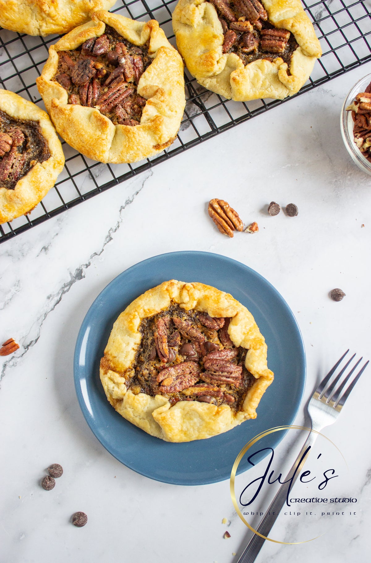Rustic Chocolate Pecan Tartlets (Set 1)