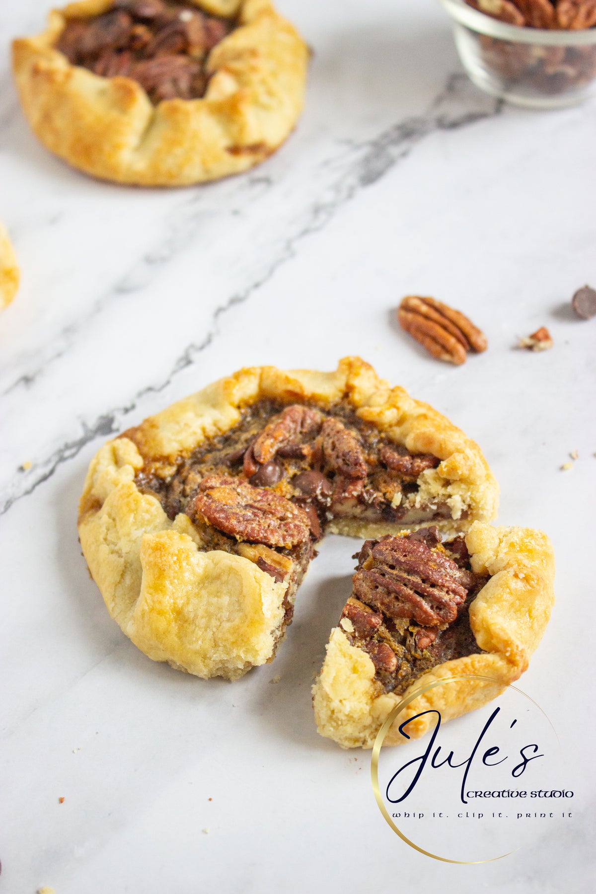 Rustic Chocolate Pecan Tartlets (Set 1)